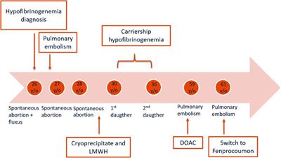 Case Report: Laboratory detection of a thrombotic tendency in a family with hypodysfibrinogenemia and a novel FGG mutation